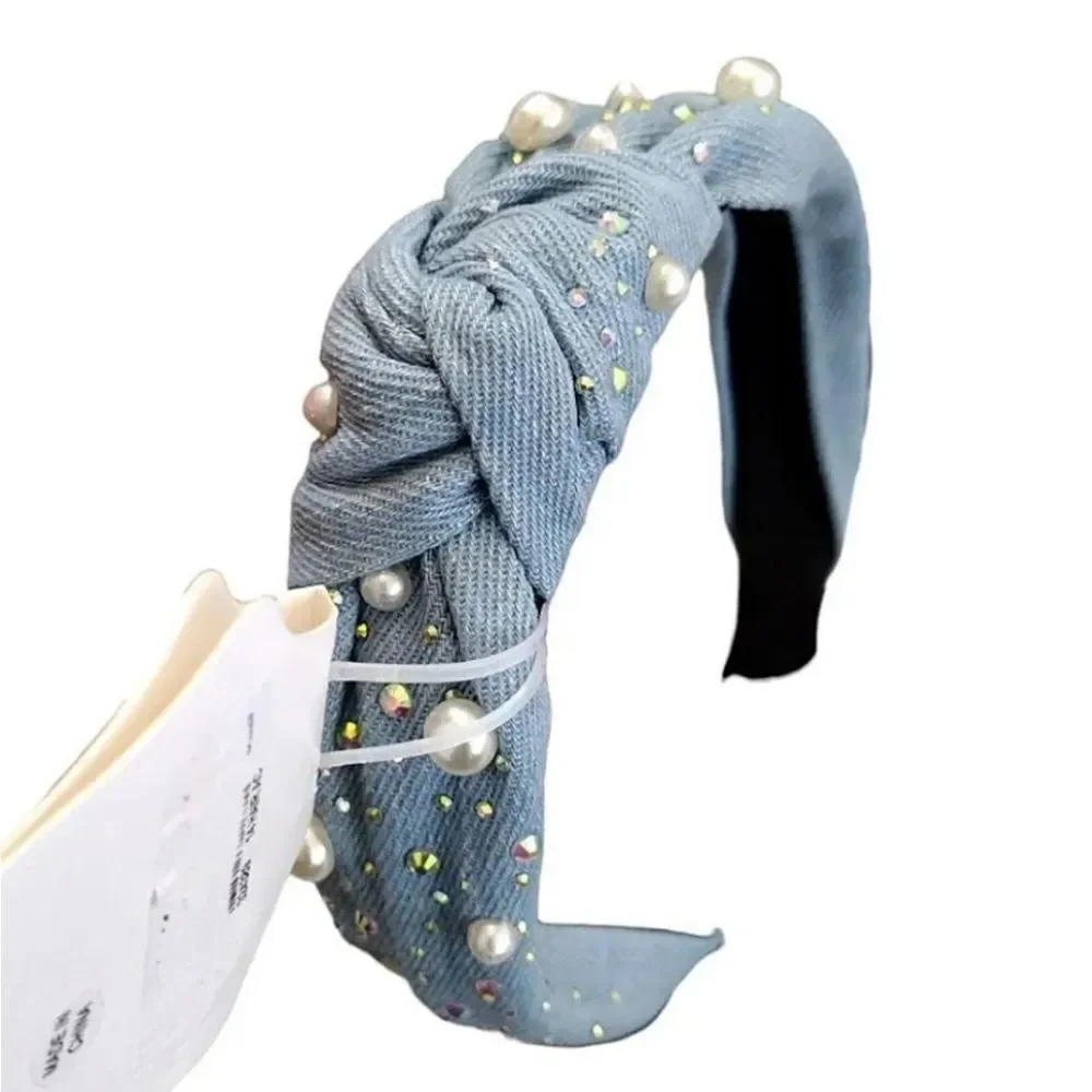 Embellished Pearl Denim Headbands Clip Hair Accessories Lot OF 3 NWT